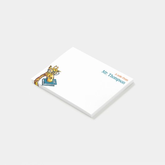 Post-it® Un message de l'enseignant avec nom - Silly Giraff (Incliné)