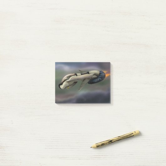 Post-it® Un vaisseau spatial qui traverse une planète (Sur un bureau)