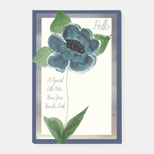 Post-it® Une Grande Note Bleue Gris Fleur D'Un Ami (Devant)