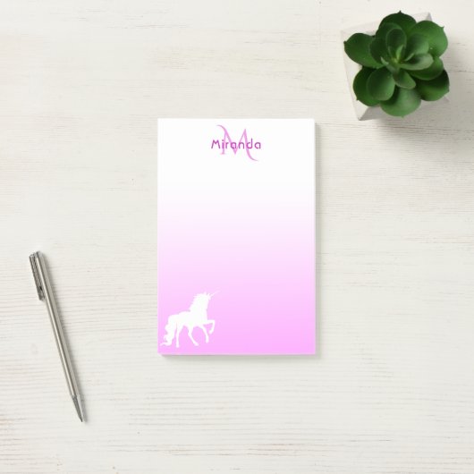 Post-it® Unicorn rose blanc nom monogramme (Bureau)