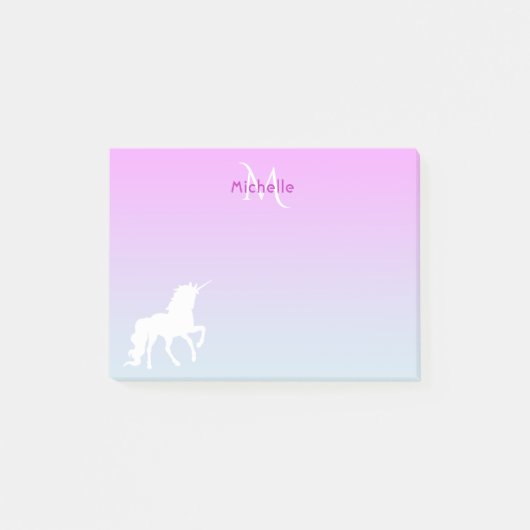 Post-it® Unicorn rose bleu monogrammed (Devant)