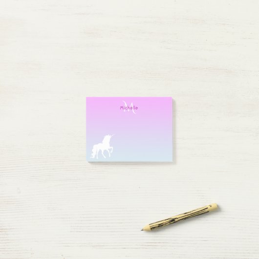 Post-it® Unicorn rose bleu monogrammed (Sur un bureau)