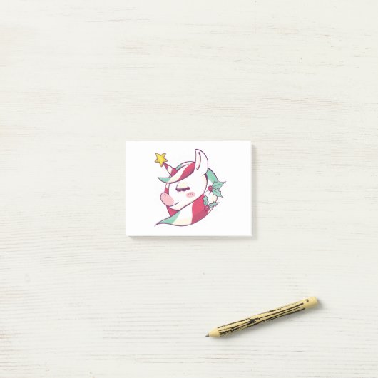 Post-it® Unicorne de Noël (Sur un bureau)