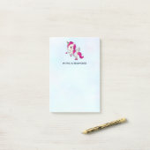 Post-it® Unicorne rose mignonne avec ailes (Sur un bureau)