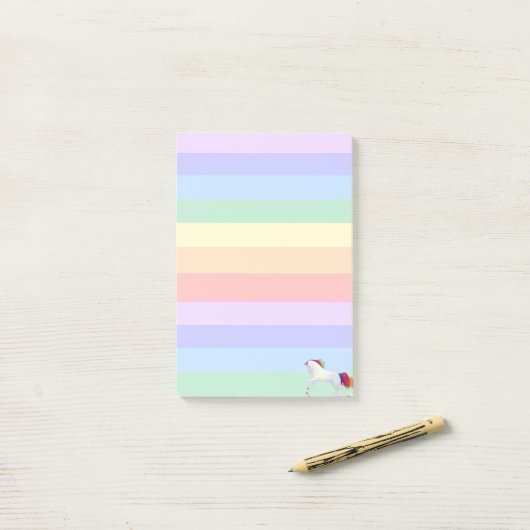 Post-it® Unicorne sur Pastel Rainbow Stried (Sur un bureau)