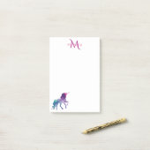 Post-it® Unicorne violet blanc monogrammé (Sur un bureau)