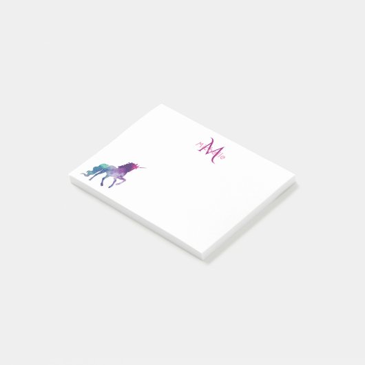 Post-it® unicorne violet blanc monogrammé (Incliné)