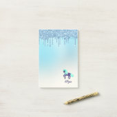 Post-it® Unicorne violette et Turquoise avec Parties scinti (Sur un bureau)