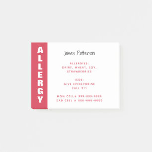 Post-it® Urgence rouge personnalisée par alerte d'allergie
