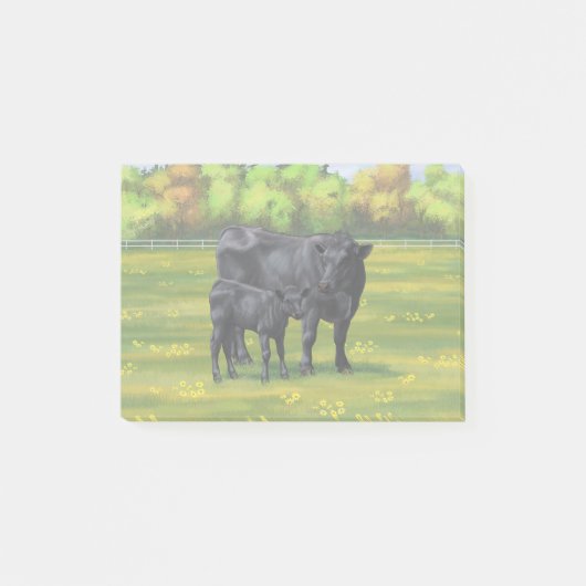Post-it® Vache d'Angus noir et veau mou en pâturage d'été (Devant)