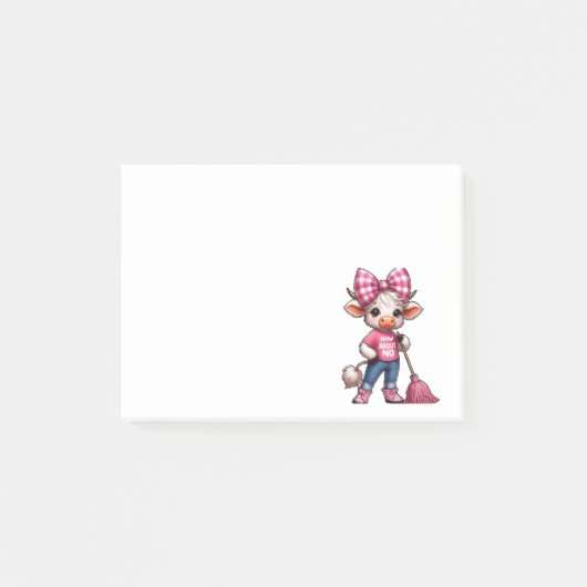 Post-it® Vache en caricature rose avec En vichy Bow (Devant)