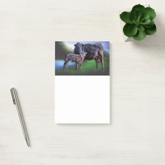 Post-it® Vache et veau au bord d'un lac tranquille à Rollin (Bureau)