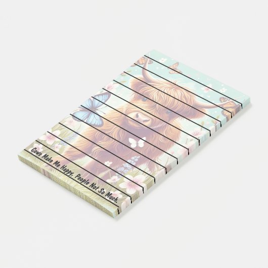 Post-it® Vache Highland avec papillons et fleurs printanièr (Incliné)