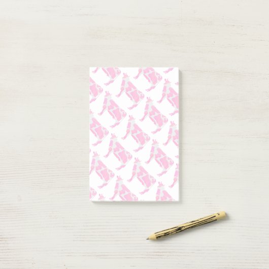 Post-it® Vache rose chaud et blanc Silhouette (Sur un bureau)
