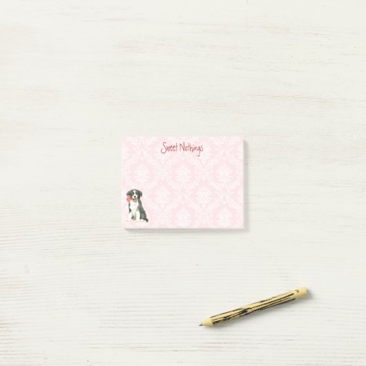 Post-it® Valentine border collie rose (Sur un bureau)