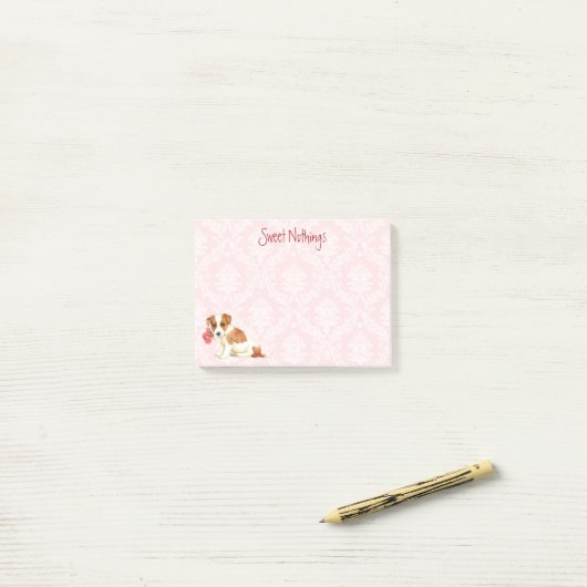Post-it® Valentine Rose Russell Terrier (Sur un bureau)