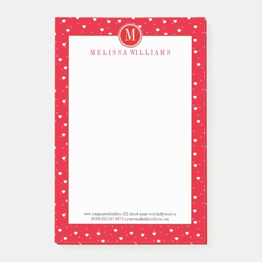 Post-it® Valentines blanches et rouges Motif de coeur (Devant)