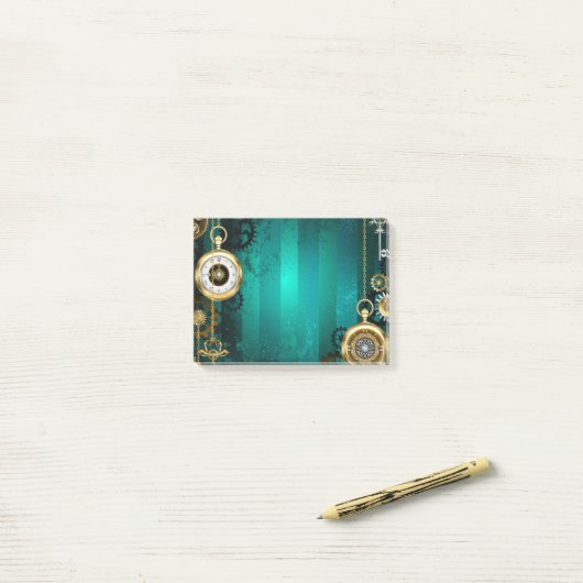 Post-it® Veille bijoux Steampunk sur un Arrière - plan vert (Sur un bureau)