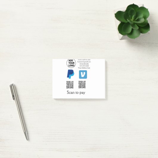 Post-it® Venmo paypal scan pour payer ajouter q r code logo (Bureau)