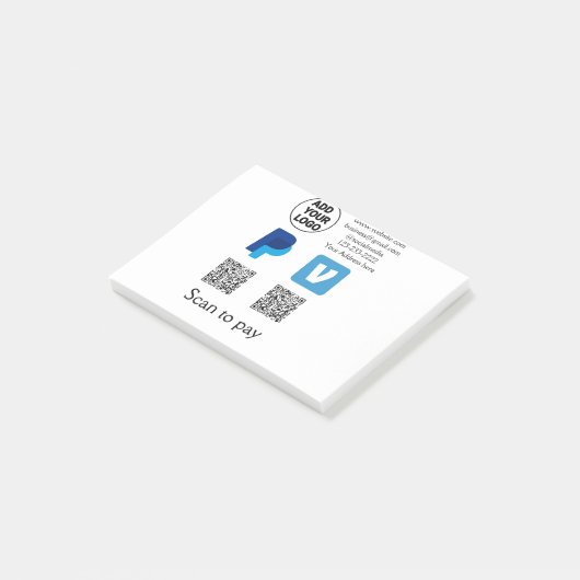 Post-it® Venmo paypal scan pour payer ajouter q r code logo (Incliné)