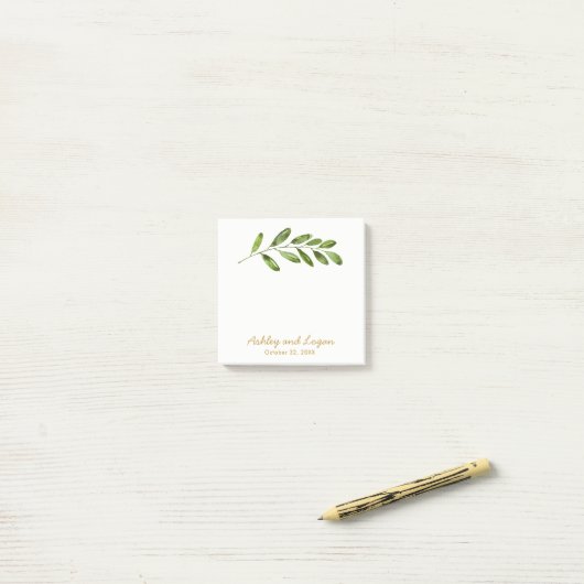 Post-it® Verdure Aquarelle Feuille Mariage Post-it Notes (Sur un bureau)