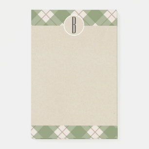 Post-it® Vert Crème Carreaux Kraft Rustique Monogramme Init