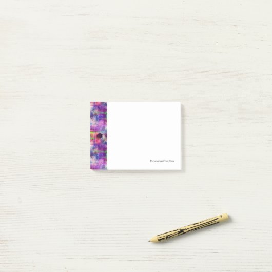 Post-it® Vert de conception, aquarelle pourpre de texture (Sur un bureau)