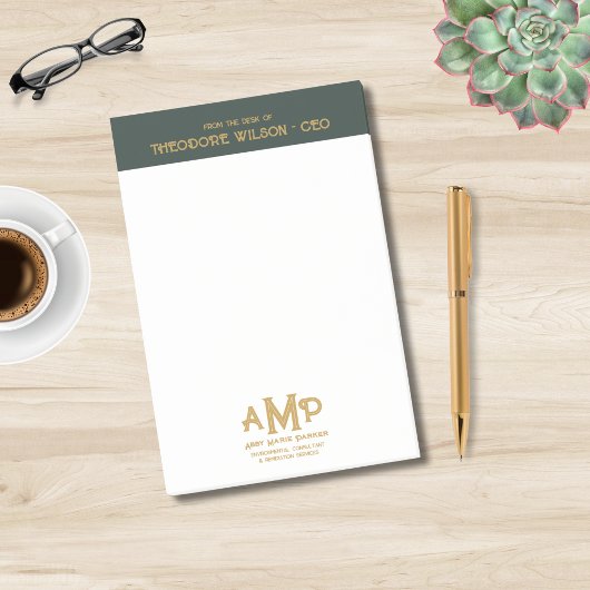 Post-it® Vert foncé Or 3 lettres Business Monogramme Logo