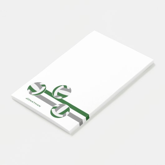 Post-it® vert gris volleyballs rayures nom du joueur (Incliné)