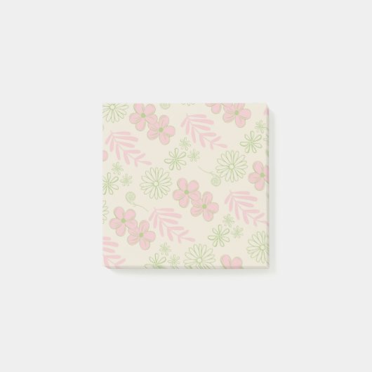 Post-it® Vert rose beige rétro Y2K les années 70 Fleur Moti (Devant)