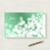 Post-it® Vert texture.text de style de Bokeh (Sur un bureau)