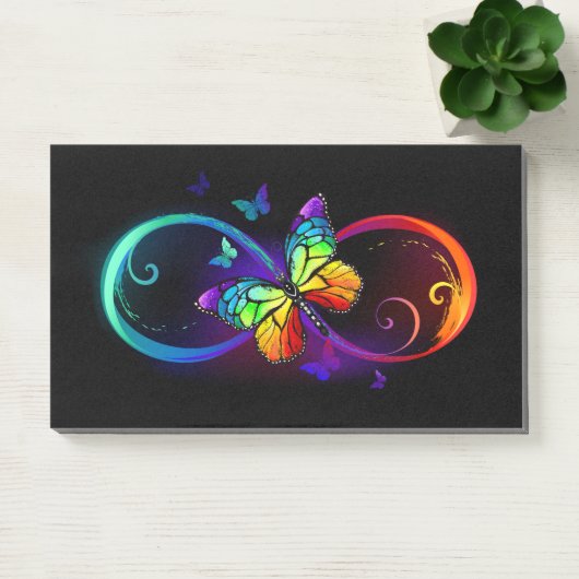 Post-it® Vibrant infinity with rainbow butterfly on black (Bureau)