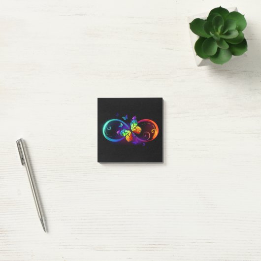 Post-it® Vibrant infinity with rainbow butterfly on black (Bureau)