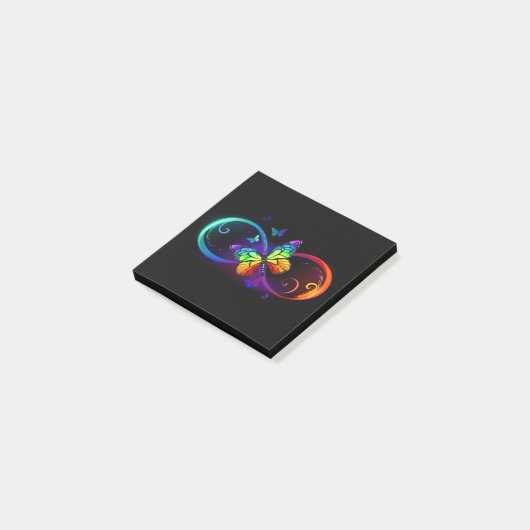 Post-it® Vibrant infinity with rainbow butterfly on black (Incliné)