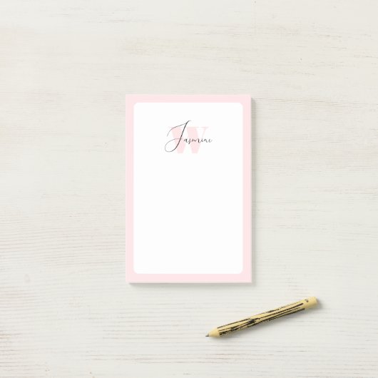 Post-it® Vierge rose Fille Feminine Cute Script Monogramme (Sur un bureau)