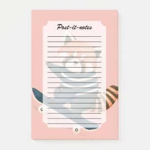Post-it® Vintage Panda Roux Mignon Planche à Roulettes