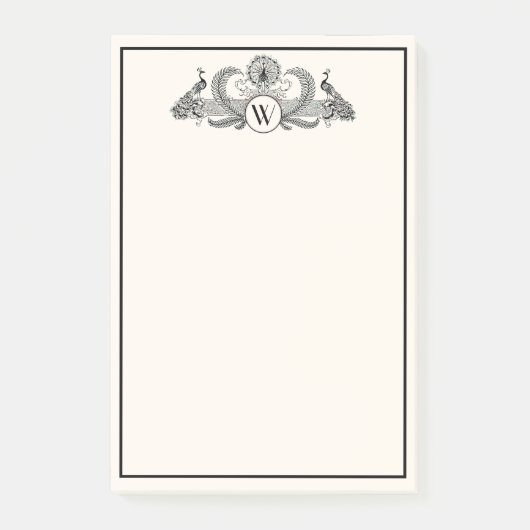 Post-it® Vintage Peacocks Monogram Ivory BG (Devant)