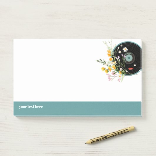 Post-it® Vinyl Record, floral, Oldies Rustique, musique fém (Sur un bureau)