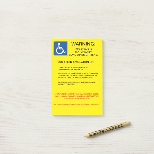POST-IT® VIOLATION DU HANDICAP (Sur un bureau)