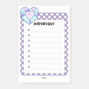 Post-it® Violet Polka Dot Heart Diamond IMPORTANT