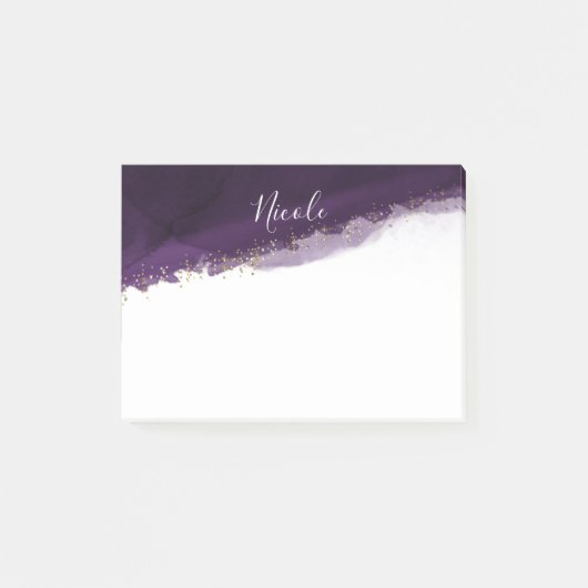 Post-it® Violet Prune Aquarelle Or Moderne Chic Élégant (Devant)