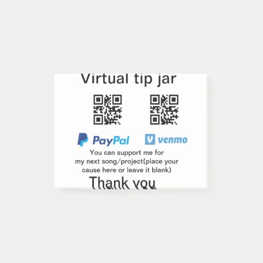 Post-it® Virtual tip jar q r code money donation PayPal ven (Devant)