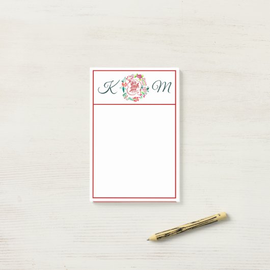 Post-it® Vivez, riez, aimez floral Monogrammé (Sur un bureau)