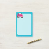 Post-it® Voiture de dessin animé rose (Sur un bureau)