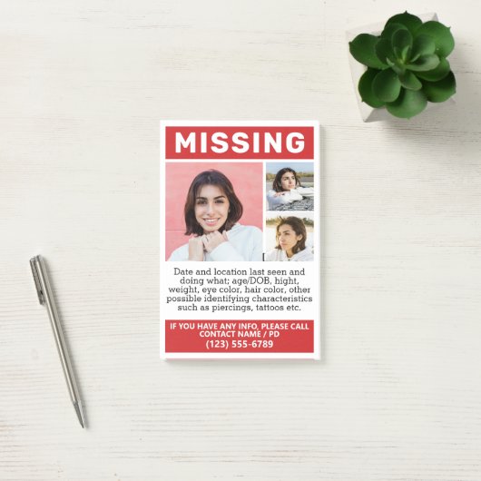 Post-it® VOS Photos & Texte "MANQUANT" (Bureau)