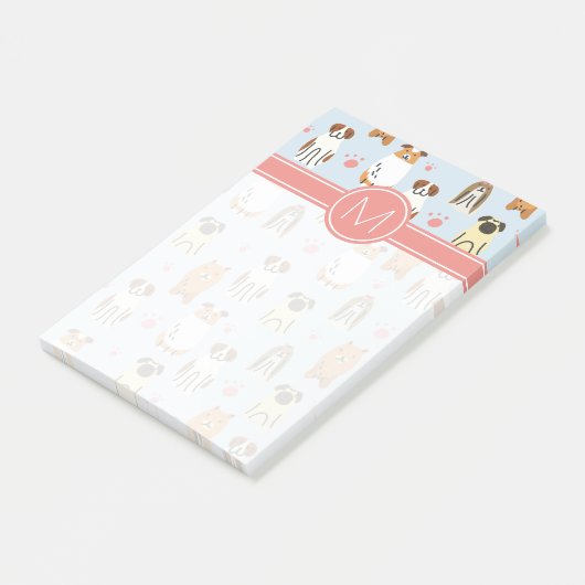 Post-it® Votre initiale | Chiots et pattes (Incliné)