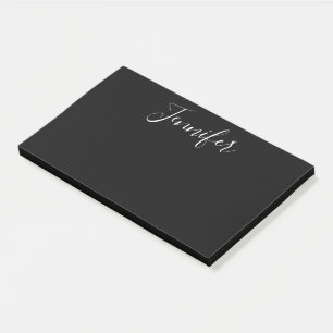 Post-it® Votre nom   Élégant script blanc sur noir