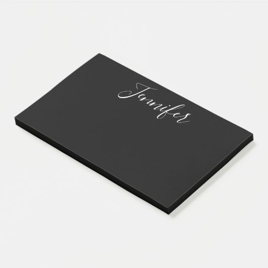 Post-it® Votre nom | Élégant script blanc sur noir (Incliné)