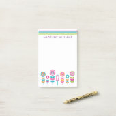 Post-it® Votre texte | Couleurs néon Fleurs rétro (Sur un bureau)