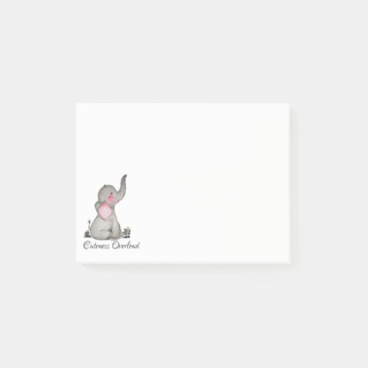 Post-it® Watercolor Cute Baby Elephant With Blush & Flowers (Devant)